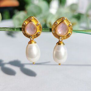Julie Vos Clementine Gold Pearl Drop Earrings